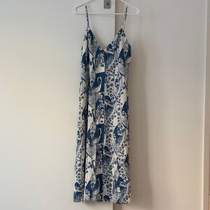 Reformation Blue and White Bird and Floral Midi Dress